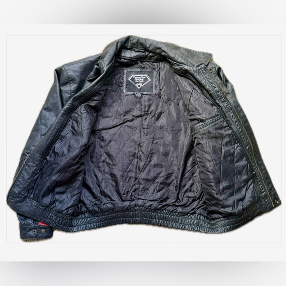 Diamond Plate Genuine Leather USA Eagle Jacket Black Biker Moto Boxy Work Style - Picture 8 of 11